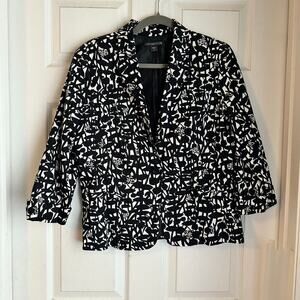 Covington Women's Black White Floral One Front Button Blazer Jacket Size Large
